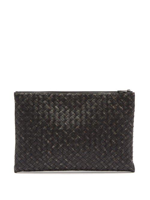 Matchesfashion.com Bottega Veneta - Splatter Print Intrecciato Leather Pouch - Mens - Black Multi