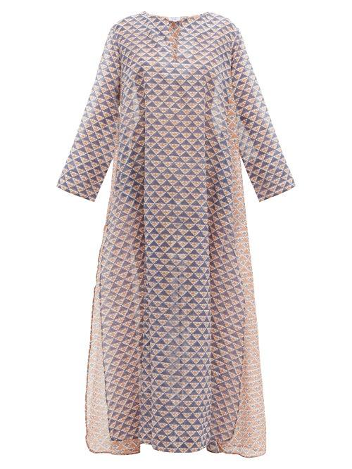Matchesfashion.com Thierry Colson - Samia Geometric Print Cotton Blend Maxi Dress - Womens - Brown Multi