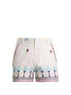Matchesfashion.com Le Sirenuse, Positano - Palm Border Print Cotton Shorts - Womens - Blue Multi