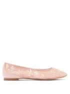 Matchesfashion.com Chlo - Lauren Logo-lace And Leather Ballerina Flats - Womens - Pink