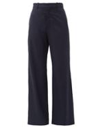 Matchesfashion.com Martine Rose - High Rise Wool Twill Flared Trousers - Womens - Navy