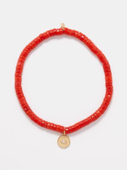 Sydney Evan - Evil Eye Diamond, Coral & 14kt Gold Bracelet - Mens - Red