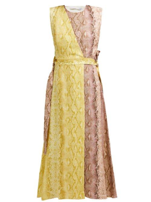Matchesfashion.com Emilia Wickstead - Python Print Linen Panelled Midi Dress - Womens - Pink Print
