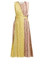 Matchesfashion.com Emilia Wickstead - Python Print Linen Panelled Midi Dress - Womens - Pink Print