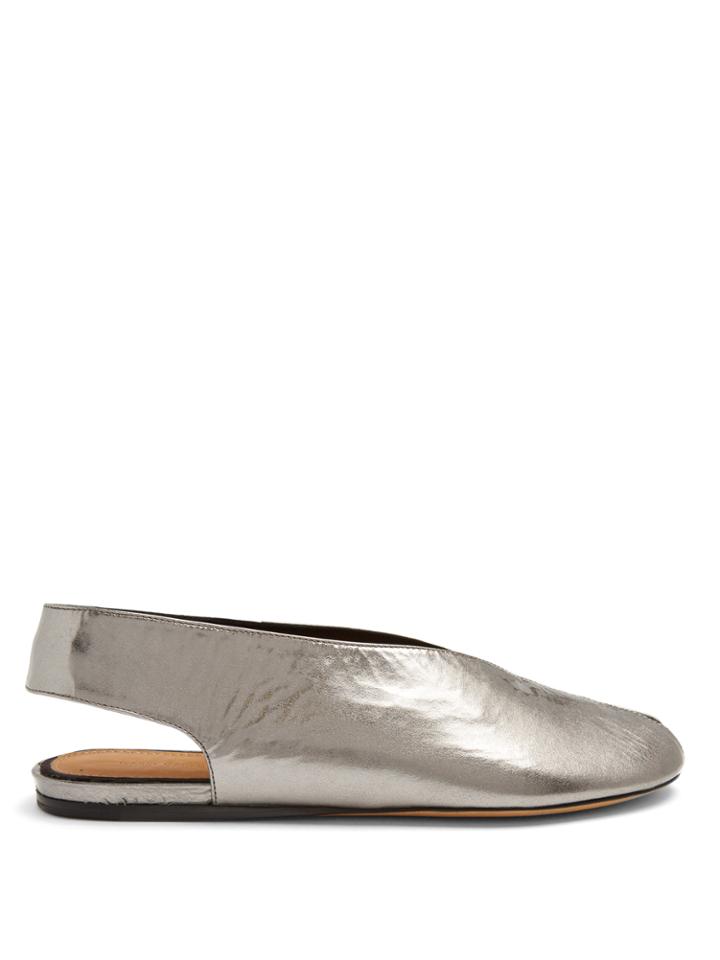 Isabel Marant Malieke Crackled Leather Peep-toe Flats