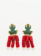 Begm Khan - Frog 24kt Gold-plated Clip Earrings - Womens - Green Multi
