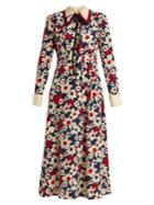 Gucci Butterfly-embroidery Floral-print Silk-crepe Dress