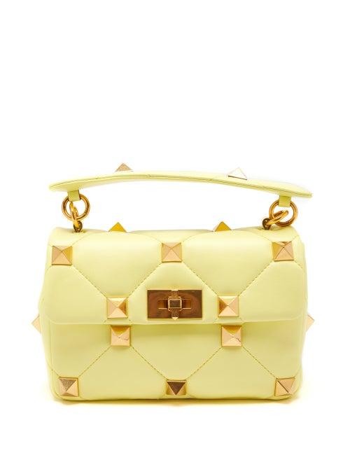 Matchesfashion.com Valentino Garavani - Roman Stud Medium Quilted-leather Shoulder Bag - Womens - Yellow