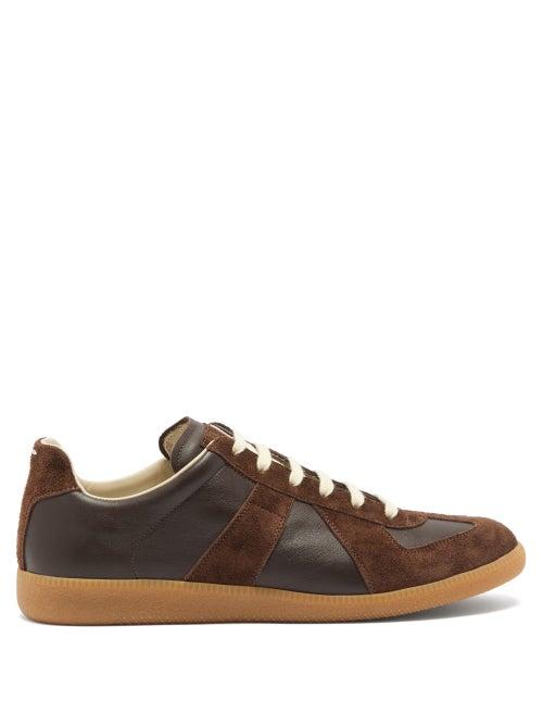 Matchesfashion.com Maison Margiela - Replica Suede-panel Leather Trainers - Mens - Dark Brown