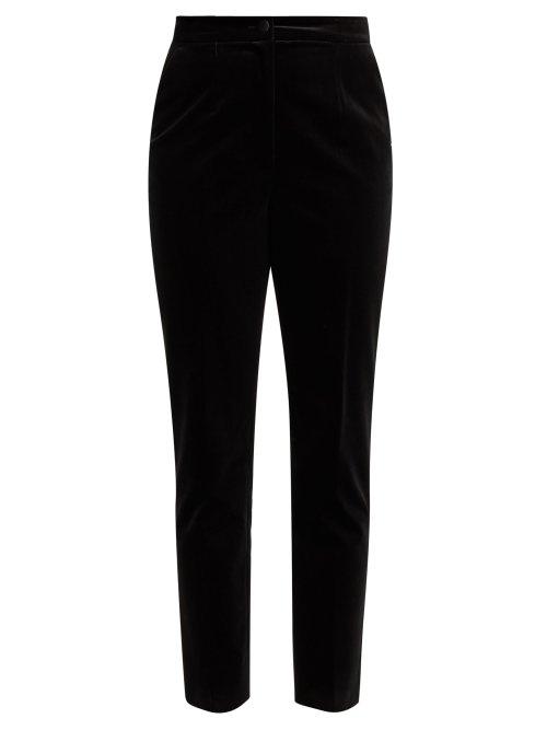 Matchesfashion.com Dolce & Gabbana - High Rise Cropped Velvet Trousers - Womens - Black
