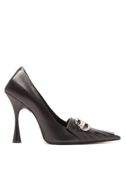 Matchesfashion.com Balenciaga - Knife Bb Logo Fringed Leather Pumps - Womens - Black Silver