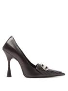Matchesfashion.com Balenciaga - Knife Bb Logo Fringed Leather Pumps - Womens - Black Silver