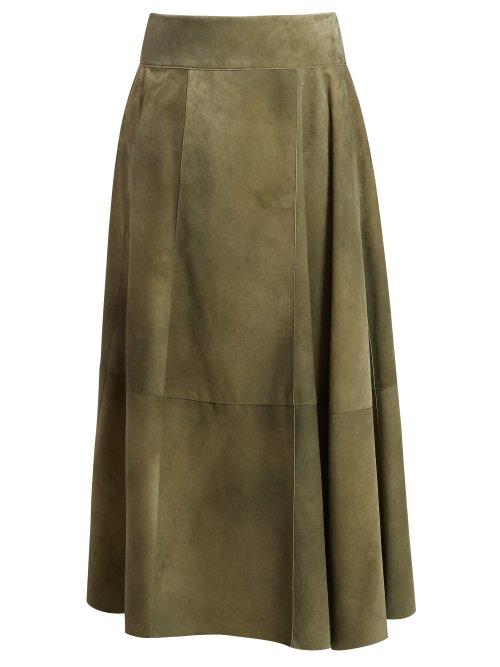 Matchesfashion.com Bottega Veneta - Panelled Suede Skirt - Womens - Green