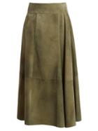 Matchesfashion.com Bottega Veneta - Panelled Suede Skirt - Womens - Green