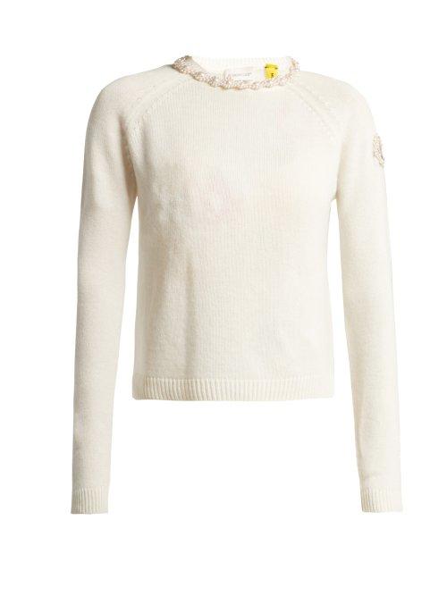 Matchesfashion.com 4 Moncler Simone Rocha - Faux Pearl Embellished Cashmere Sweater - Womens - Ivory