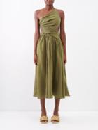Zimmermann - Laurel Asymmetric Linen Midi Dress - Womens - Olive