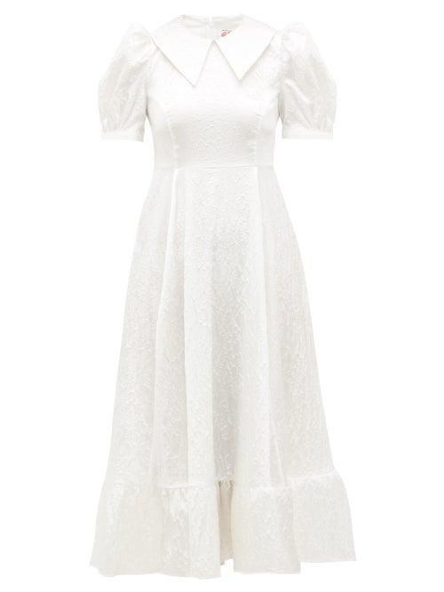 Matchesfashion.com Shrimps - Morpheus Floral Puff-sleeved Satin-cloqu Dress - Womens - White