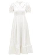 Matchesfashion.com Shrimps - Morpheus Floral Puff-sleeved Satin-cloqu Dress - Womens - White