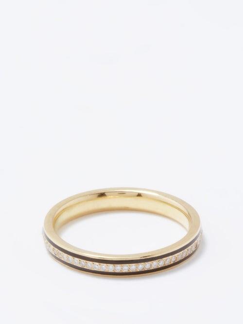 Ileana Makri - Thread Diamond, Enamel & 18kt Gold Ring - Womens - Black Gold