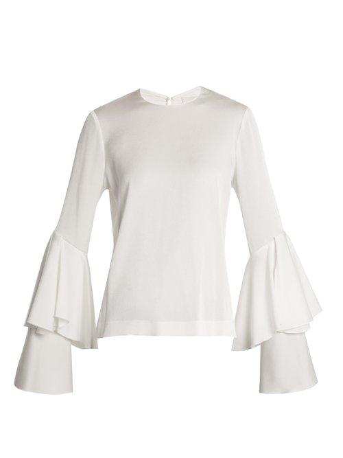 Matchesfashion.com Galvan - Bell Sleeve Crepe Back Satin Blouse - Womens - White