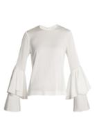 Matchesfashion.com Galvan - Bell Sleeve Crepe Back Satin Blouse - Womens - White