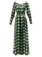Ladies Rtw Marta Ferri - Noel Belted Gingham-satin Maxi Dress - Womens - Green