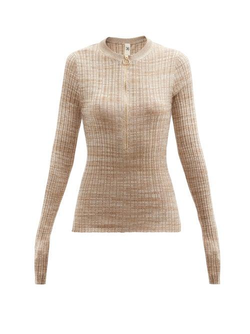 Matchesfashion.com Petar Petrov - Nelia Ribbed Silk Sweater - Womens - Beige
