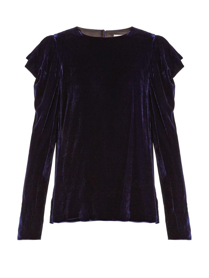 Tibi Draped-sleeved Velvet Top