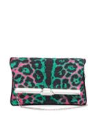 Matchesfashion.com Bienen-davis - Pm Foldover Leopard-jacquard Clutch - Womens - Green Multi