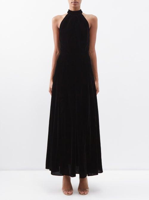 Raquel Diniz - Amber Halterneck Velvet Maxi Dress - Womens - Black