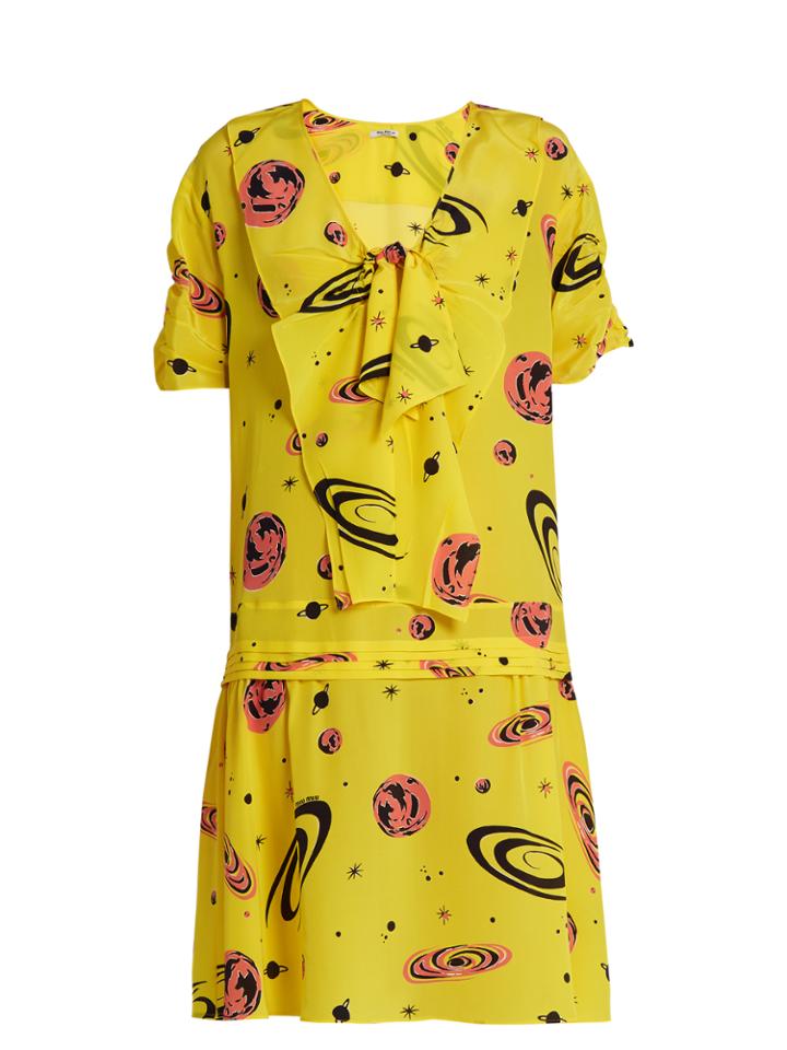 Miu Miu V-neck Planet-print Crepe De Chine Dress