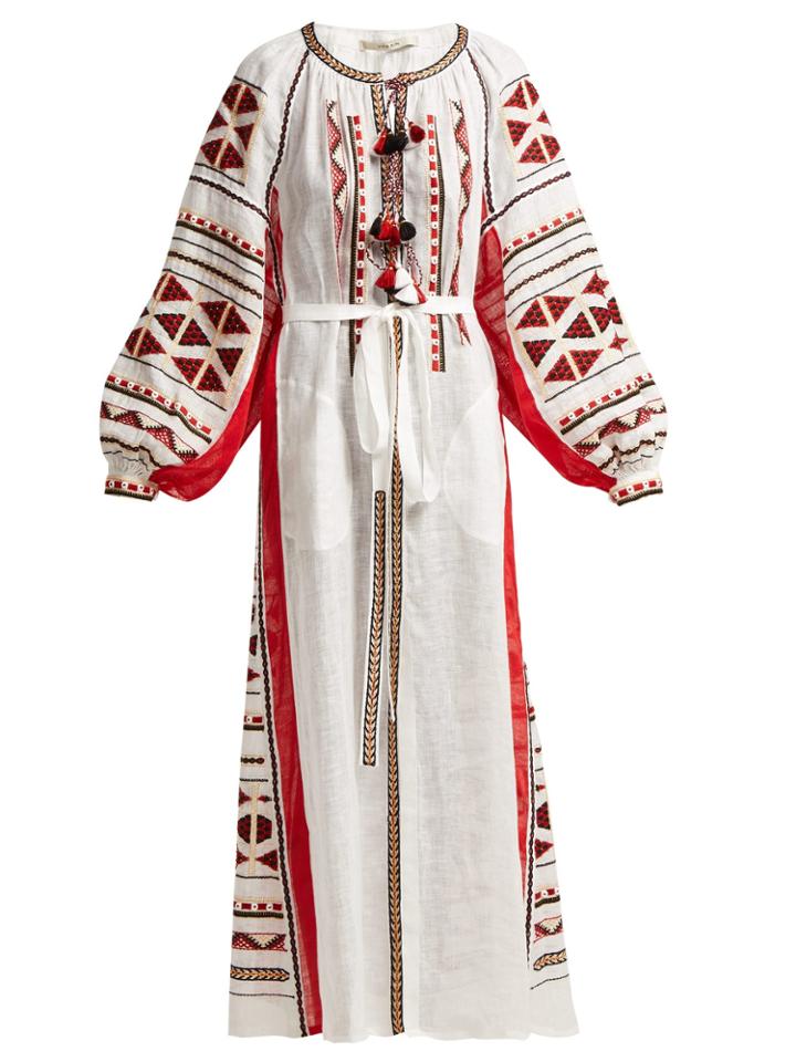 Vita Kin Chestnut Blossoms Embroidered Linen Maxi Dress