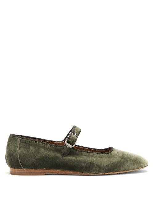 Matchesfashion.com Le Monde Beryl - Velvet Mary Jane Flats - Womens - Light Green