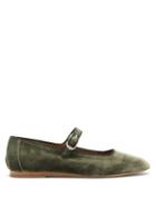 Matchesfashion.com Le Monde Beryl - Velvet Mary Jane Flats - Womens - Light Green