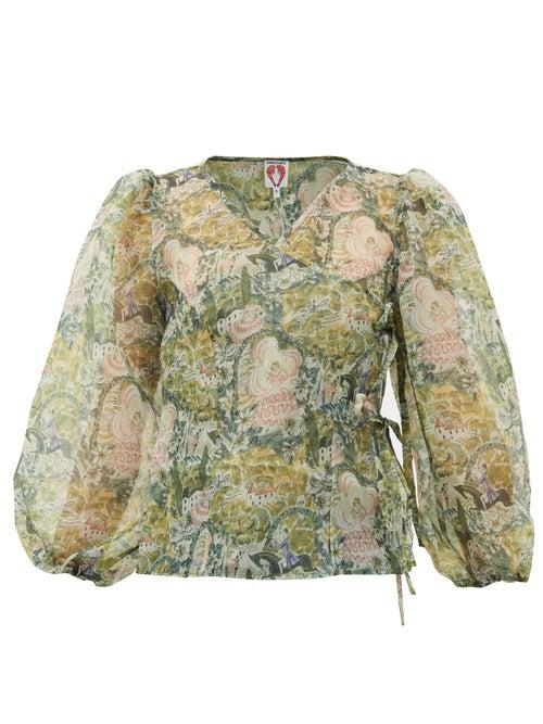 Matchesfashion.com Shrimps - Cordelia Floral-print Organza Blouse - Womens - Green Multi