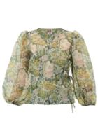 Matchesfashion.com Shrimps - Cordelia Floral-print Organza Blouse - Womens - Green Multi