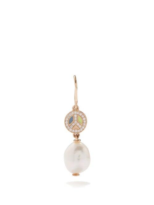 Alison Lou - Peace Out Diamond, Pearl & 14kt Gold Earring - Womens - Pearl