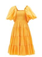 Aje - Cherished Puff-sleeve Cotton Midi Dress - Womens - Orange