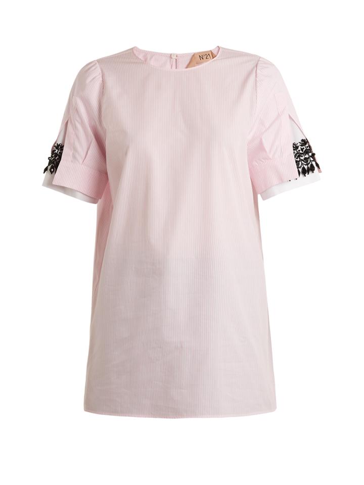 No. 21 Striped Embellished Cotton-poplin Shirt
