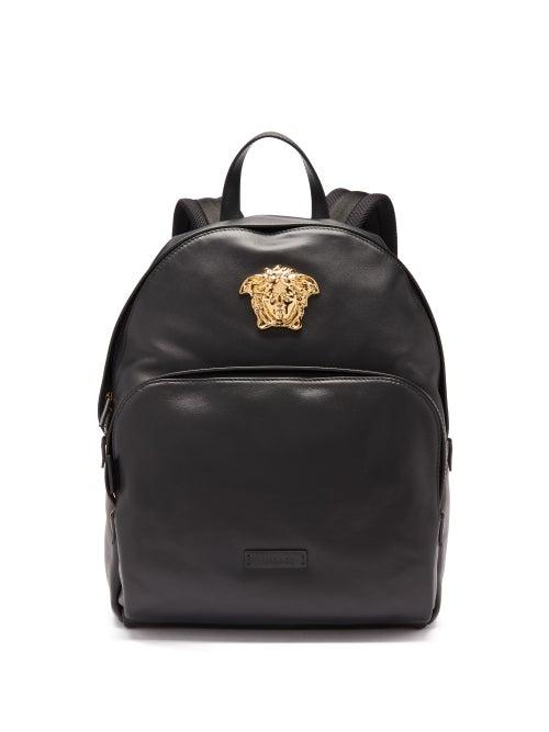 Mens Bags Versace - Medusa Head Leather Backpack - Mens - Black Gold