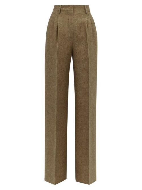 Matchesfashion.com Fendi - Straight Leg Side Stripe Wool & Silk Trousers - Womens - Brown Multi