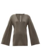Matchesfashion.com Rick Owens - Flared-sleeve V-neck Wool Top - Womens - Grey