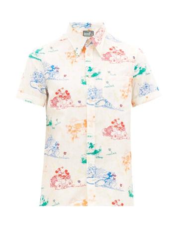 Matchesfashion.com Gucci - Mickey Mouse-print Cotton-gauze Shirt - Mens - White Multi