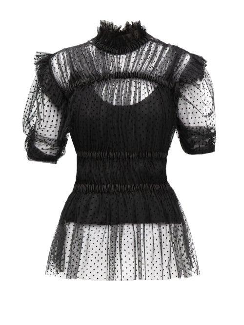 Matchesfashion.com Romance Was Born - Frolic Ruched Polka-dot Tulle Top - Womens - Black
