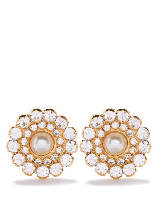 Alessandra Rich - Crystal And Faux-pearl Clip Earrings - Womens - Multi
