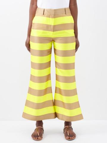 Zimmermann - Wonderland Stripe-silk Kickflared Trousers - Womens - Yellow Multi