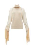 Matchesfashion.com Hillier Bartley - Fringed Sleeve Roll Neck Cashmere Sweater - Womens - Cream