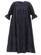 Matchesfashion.com Merlette - Paradis Tiered Cotton Midi Dress - Womens - Navy