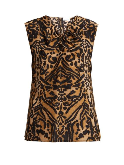 Matchesfashion.com Raey - Knot Front Tiger Print Silk Top - Womens - Brown Multi