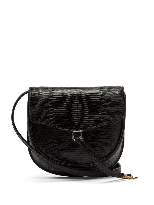 Matchesfashion.com Saint Laurent - Datcha Black Lizard Effect Satchel - Womens - Black